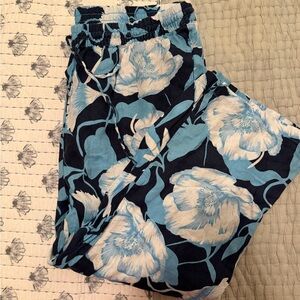 Elie Tahari Light Blue and Navy Floral Pull-On Pants